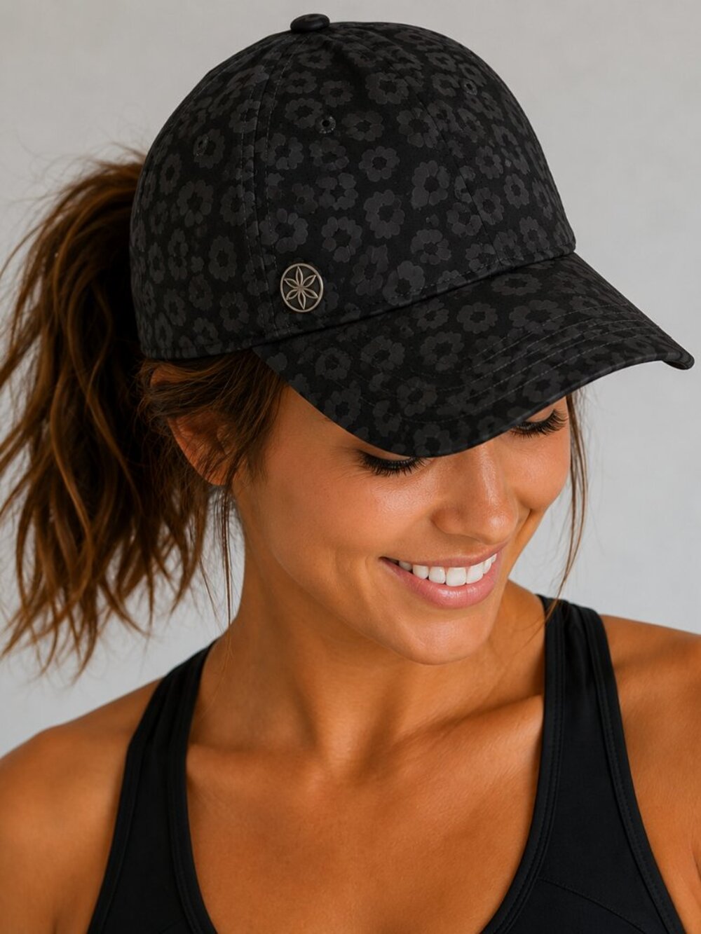 GAIAM Women’s Black Charcoal Leopard Print Baseball Cap Adjustable Hat NWOT